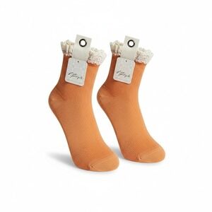 Free People Ruffled Cozy Lace Trim Crew Socks Orange Cotton Blend Women NEW